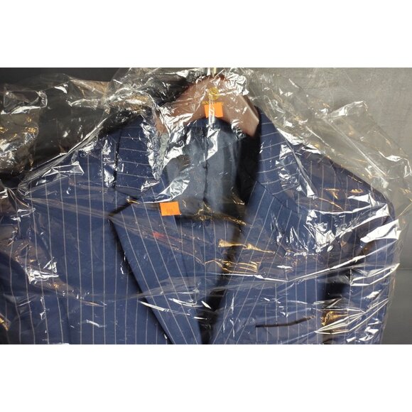 Snover Blue Pinstripe Suit Men's 46 Jacket/46W Pants 2-Pc Sharp Fit - Picture 2 of 16